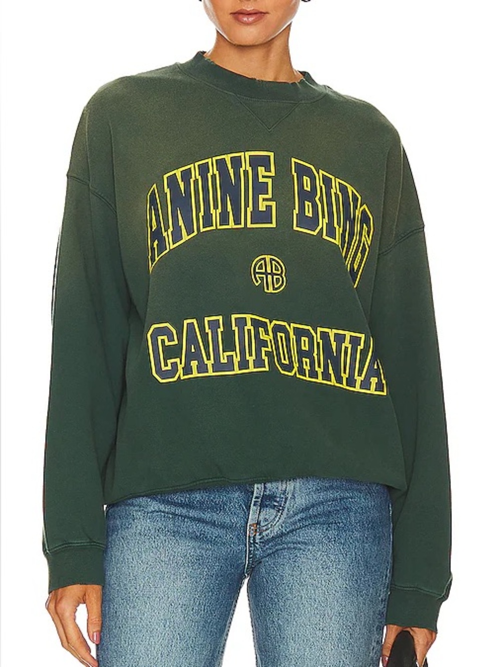 Anine Bing 100% Cotton Jaci California Crewneck Sweatshirt, Faded Green – Large